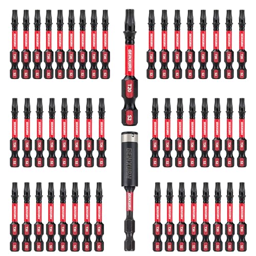GEINXURN 50 Pieces T20 2 In. Impact Tough Magnetic #20 Torx Head Power Bits, S2 Alloy Steel T20 Screwdriver Bits Set with 1Pcs Impact Bit Holder - Image 1