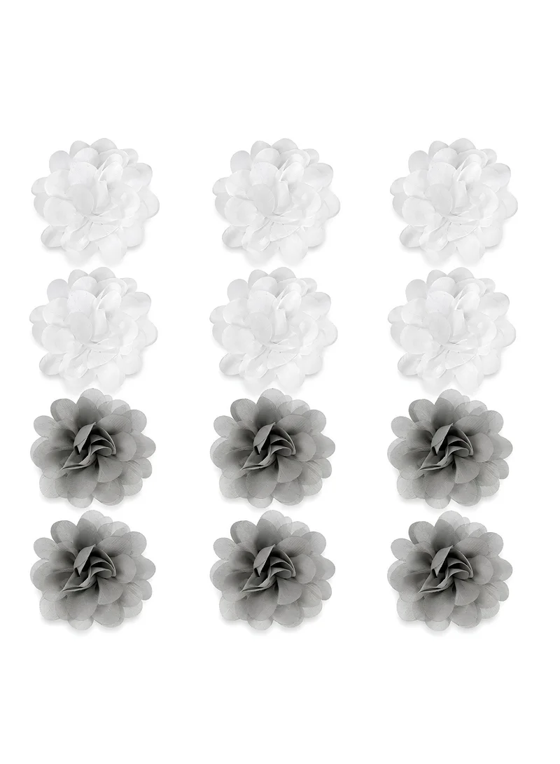 Lion Llama Girls Flower Hair Ties | Soft Stretch Ponytail Holders for Kids, Floral Hair Accessories for Everyday Wear & Special Occasions-White & Grey 12 Pieces