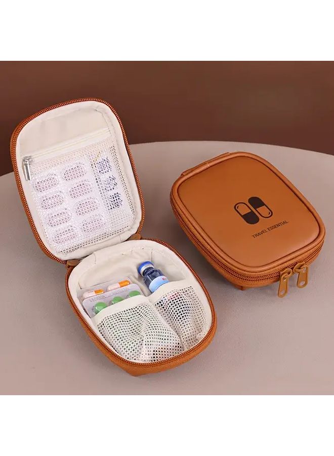 Brown Portable Medicine Organizer Multi Compartment First Aid Kit Travel Case - Image 1