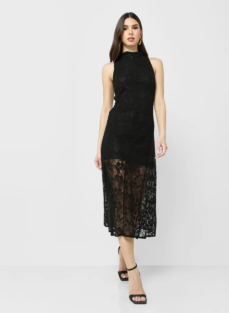 Ginger Lace Overlay Midi Dress