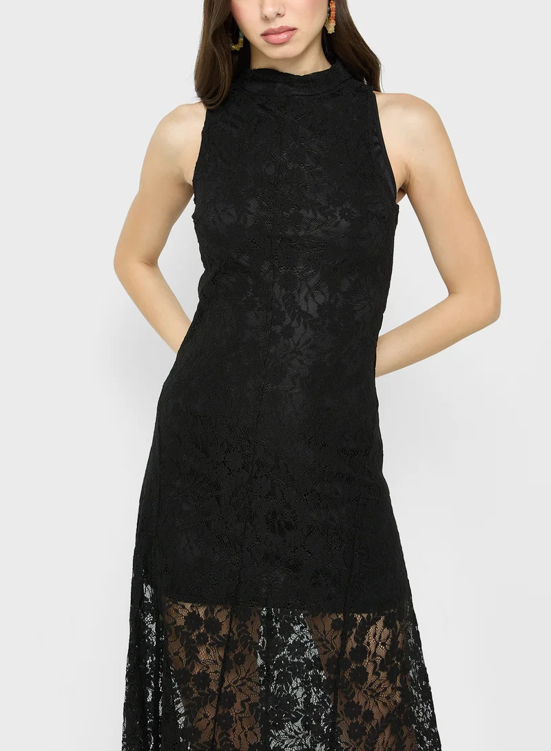 Ginger Lace Overlay Midi Dress