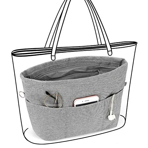 VANCORE Purse Bag Organizer Insert with 13 Pockets, Handbag and Tote Bag Inside Shaper with Zipper (Grey, Large) - Image 3