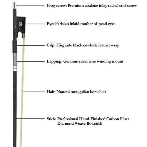M MI & VI MI&VI NB-775 Professional Carbon Fiber Weave Violin Bow (Full Size 4/4) with Bow Case Included |Silver Winding Mount |Well Balanced |Perfect Weight | Mongolian Horse Hair - MIVI Music - Image 3