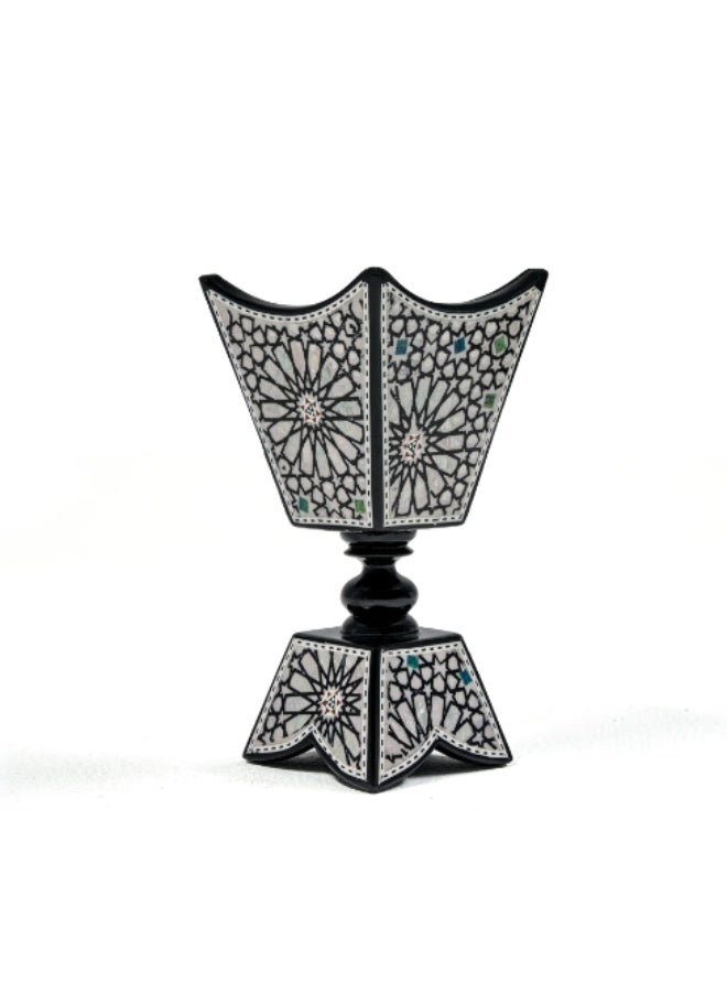 Handmade Piece Makkah Luxury Wooden Incense Burner Set Inlaid with Natural Shell & Mother of Pearl, Black & White - Image 4