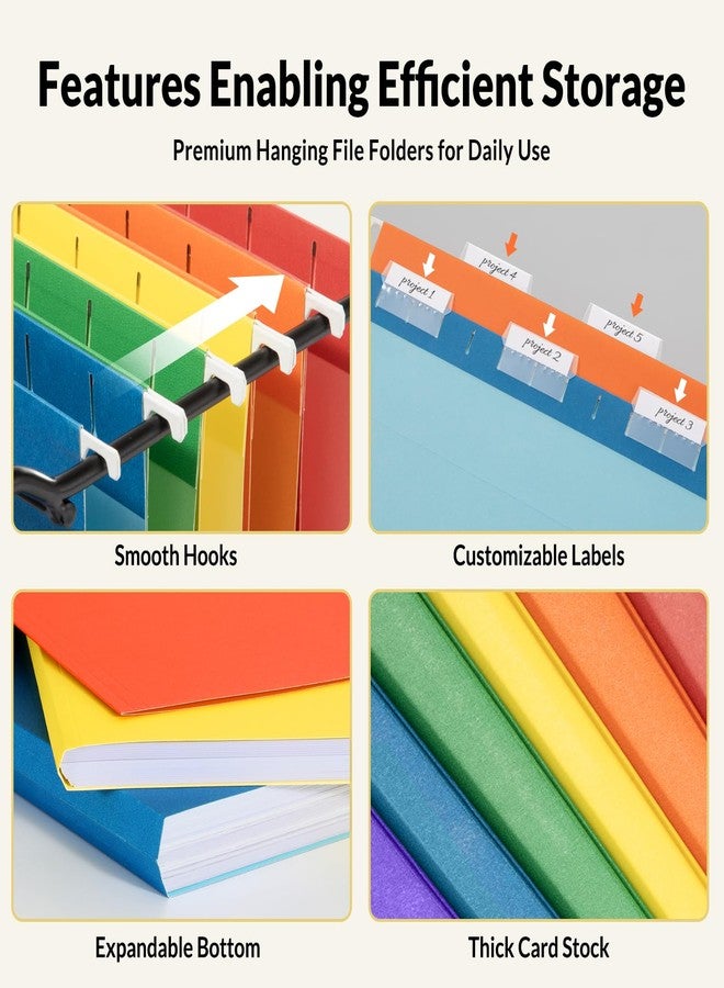 SUNEE Hanging File Folders, 6 Pack Letter Size Hanging File Folders with 1/5-Cut Tabs, Ideal for Home and Office Organization and Papers Classification,Assorted Colors - Image 3