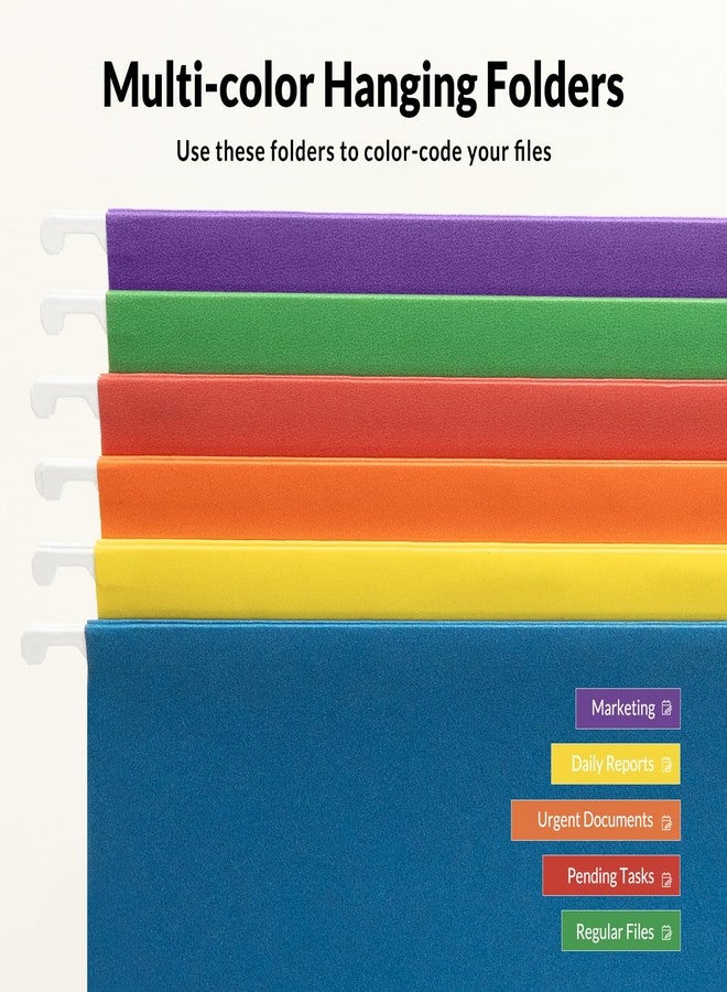 SUNEE Hanging File Folders, 6 Pack Letter Size Hanging File Folders with 1/5-Cut Tabs, Ideal for Home and Office Organization and Papers Classification,Assorted Colors - Image 4
