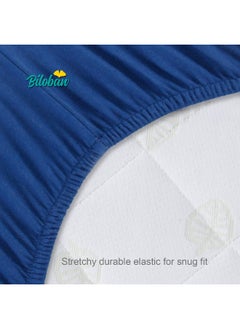 Biloban Biloban Pack and Play Sheets Fitted, 2 Pack Portable Playard Sheets, Ultra Soft Microfiber Pack and Play Sheets | Mini Crib Sheet, White & Navy, Preshrunk  - Image 4