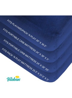 Biloban Biloban Pack and Play Sheets Fitted, 2 Pack Portable Playard Sheets, Ultra Soft Microfiber Pack and Play Sheets | Mini Crib Sheet, White & Navy, Preshrunk  - Image 2