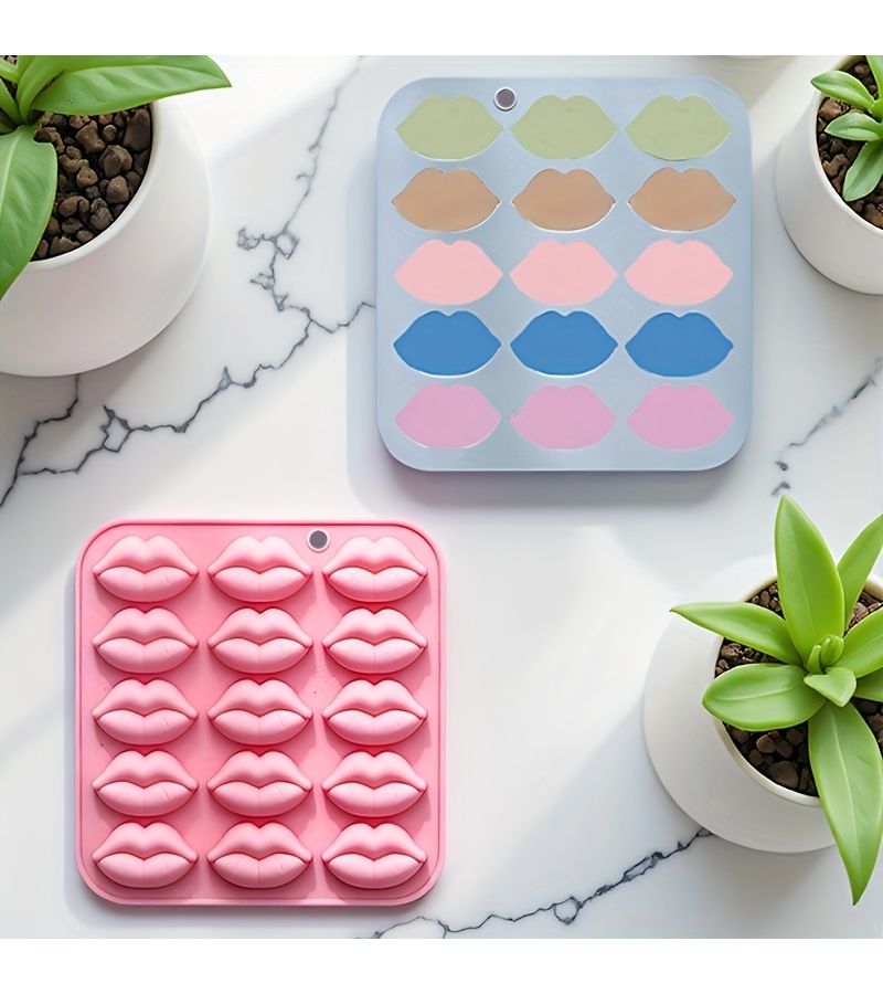 Pink 15-Holes Silicone Lip Mold for Handmade Jewelry Desktop Ornament - Image 3