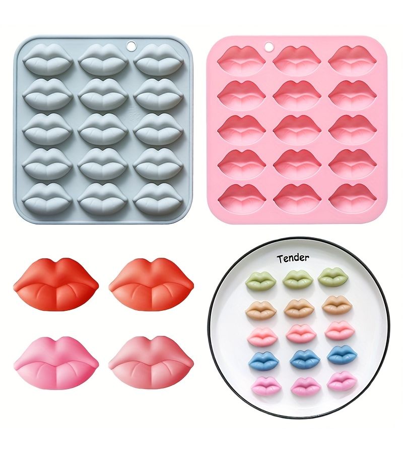 Pink 15-Holes Silicone Lip Mold for Handmade Jewelry Desktop Ornament - Image 1
