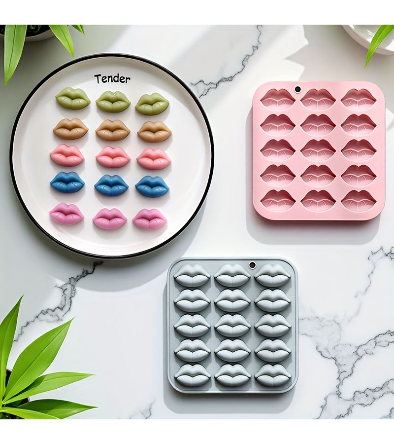 Pink 15-Holes Silicone Lip Mold for Handmade Jewelry Desktop Ornament - Image 2