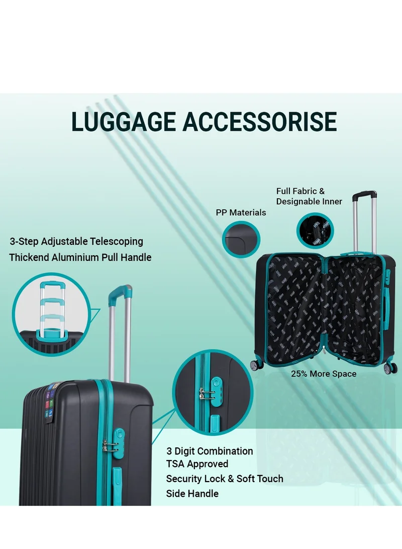 MNUK Viator Set of 2 Luggage | Hard-side Smooth and comfortable Luggage Trolley with TSA Lock | PP Material | Double 360° 8 Wheeler| Cabin, Large| Black