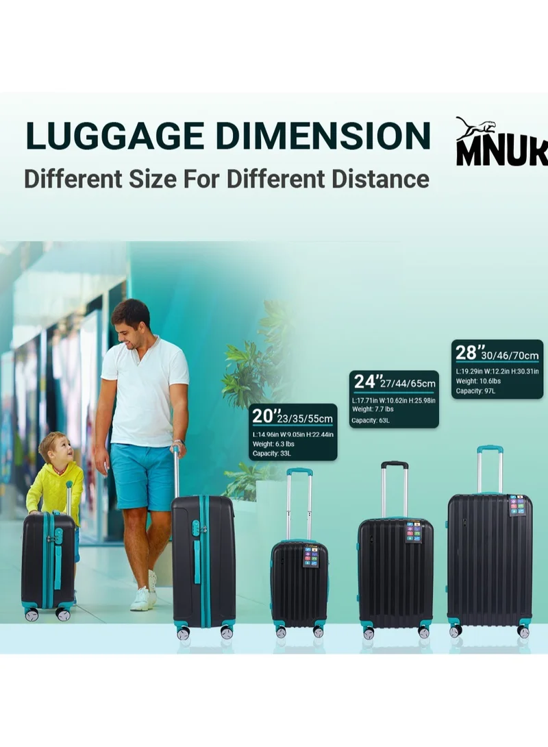 MNUK Viator Set of 2 Luggage | Hard-side Smooth and comfortable Luggage Trolley with TSA Lock | PP Material | Double 360° 8 Wheeler| Cabin, Large| Black