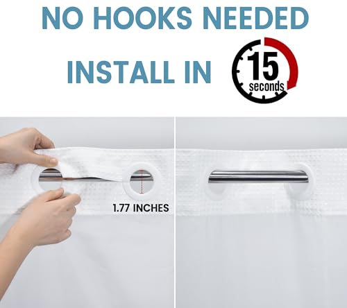 EUTXL White No Hook Shower Curtain with Snap in Liner,230GSM Waffle Weave Shower Curtains for Bathroom,71W x 74H - Image 3