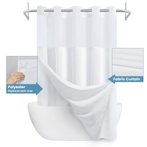 EUTXL White No Hook Shower Curtain with Snap in Liner,230GSM Waffle Weave Shower Curtains for Bathroom,71W x 74H - Image 4