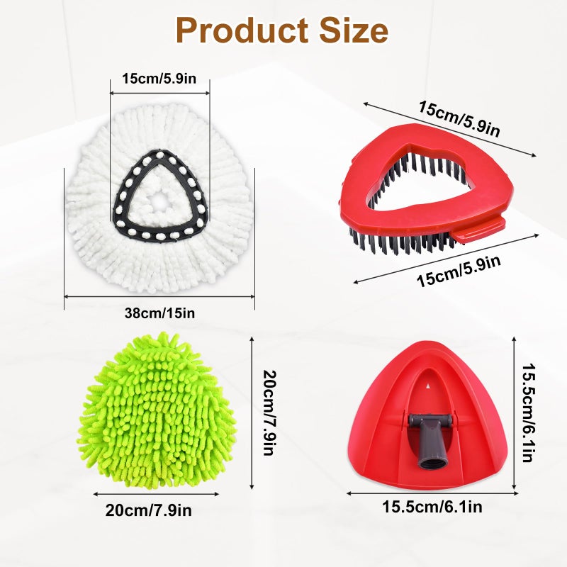 Heuihm 6 Pack Mop Heads Replacement for Ocedar EasyWring 1 Tank Spin Mop System,Include 2 Microfiber Spin Mops Replace Head&2 Chennile Mops Head Machine Washable with Scrubber Mopp Head and Base for Cleaning - Image 2