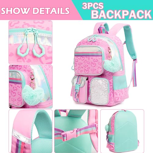 Meetbelify Pink Aesthetic Backpack with Lunch Box for Elementary to Teen Girls - Image 4