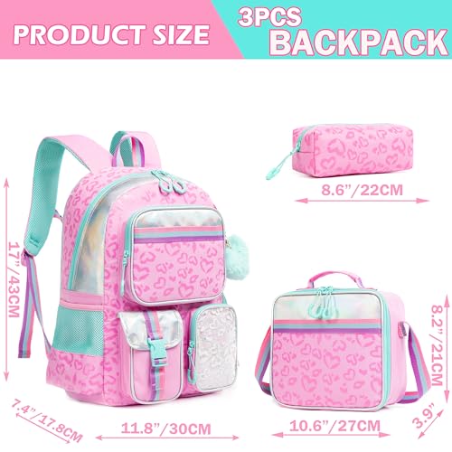 Meetbelify Pink Aesthetic Backpack with Lunch Box for Elementary to Teen Girls - Image 2