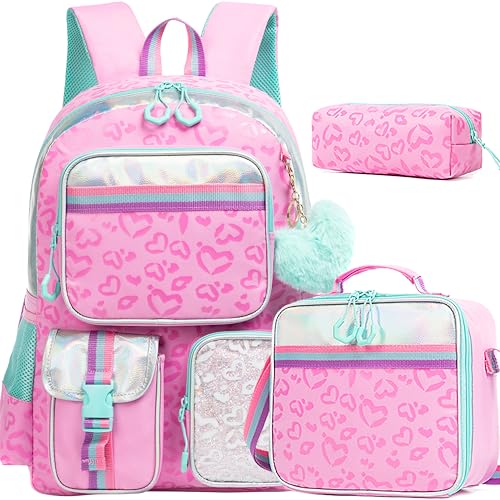 Meetbelify Pink Aesthetic Backpack with Lunch Box for Elementary to Teen Girls - Image 1
