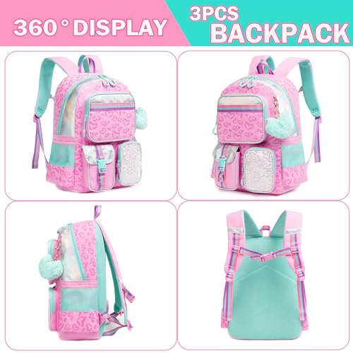 Meetbelify Pink Aesthetic Backpack with Lunch Box for Elementary to Teen Girls - Image 3