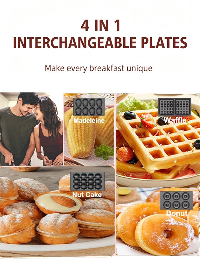 DSP 4 IN 1 Breakfast Maker, 800W Electric Waffle & Sandwich Maker, Interchangeable Non‑Stick Plates for Waffle, Sandwich, Donut, Madeleine Cake, Double‑Sided Fast Heating, Detachable Easy‑to‑Clean Plates, Household Multi Snack Maker for Home Kitchen, KC1237 - Image 3