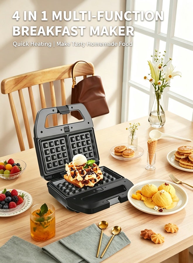 DSP 4 IN 1 Breakfast Maker, 800W Electric Waffle & Sandwich Maker, Interchangeable Non‑Stick Plates for Waffle, Sandwich, Donut, Madeleine Cake, Double‑Sided Fast Heating, Detachable Easy‑to‑Clean Plates, Household Multi Snack Maker for Home Kitchen, KC1237 - Image 2