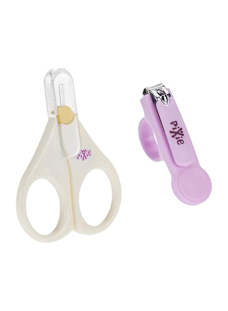 Pixie Baby Scissors + Nail Clipper - White/Pink, Pack Of 2 - Image 1