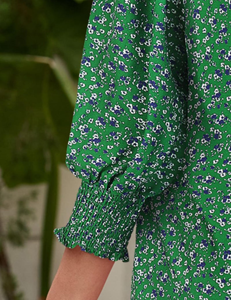 Halife 3/4 Length Sleeve Womens Tops Print Work Blouses Boho Chic Clothing Vacation Spring Clothing Green M - Image 5