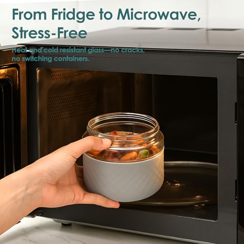 Cafezi 24 oz Glass Lunch Bowl Containers with Lids 2 Pack | Leak & Spill Proof, BPA-Free, Microwave & Dishwasher Safe | Airtight Meal Prep & Food Storage Jar for Lunch, Salad, Soup, Oats, Stew, Yogurt - Image 5