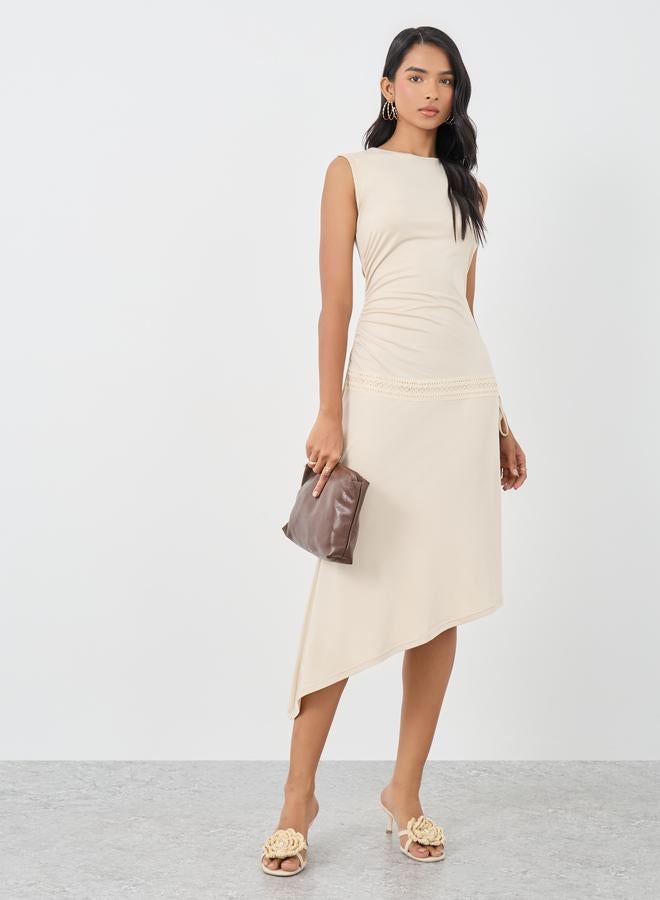 Take Two Solid Sleeveless Gathered Detail Midi Dress - Image 1