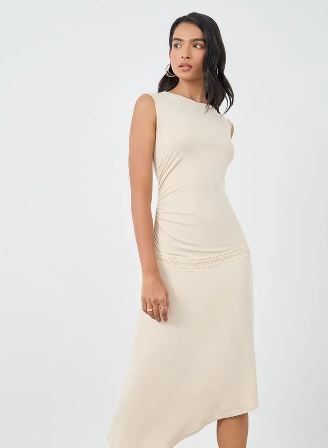 Take Two Take Two Solid Sleeveless Gathered Detail Midi Dress