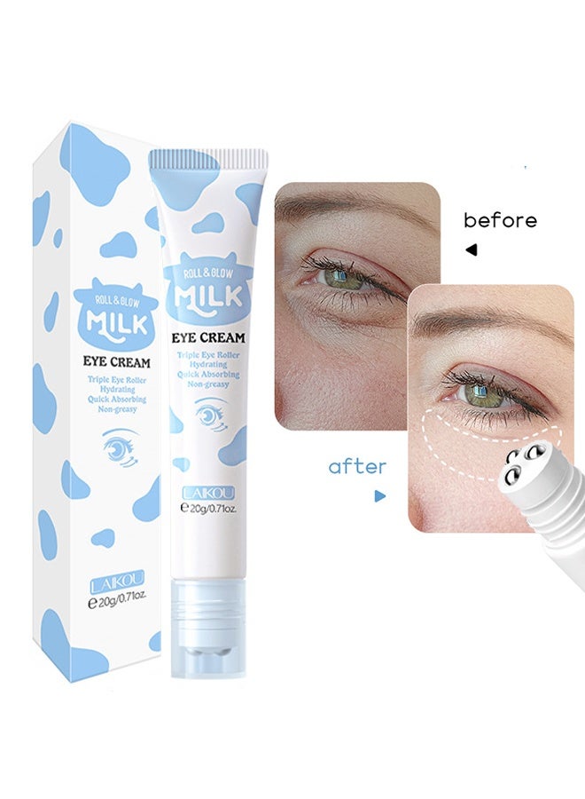 Laikou Milk Eye Cream Roll-On, Triple Roll & Glow the Skin Around The Eyes, Eye Serum For Dullness, Dryness, Fine Lines, Repair Wrinkles Under The Eyes, Intense Hydrating Eye Treatment Serum Oil 20g - Image 1
