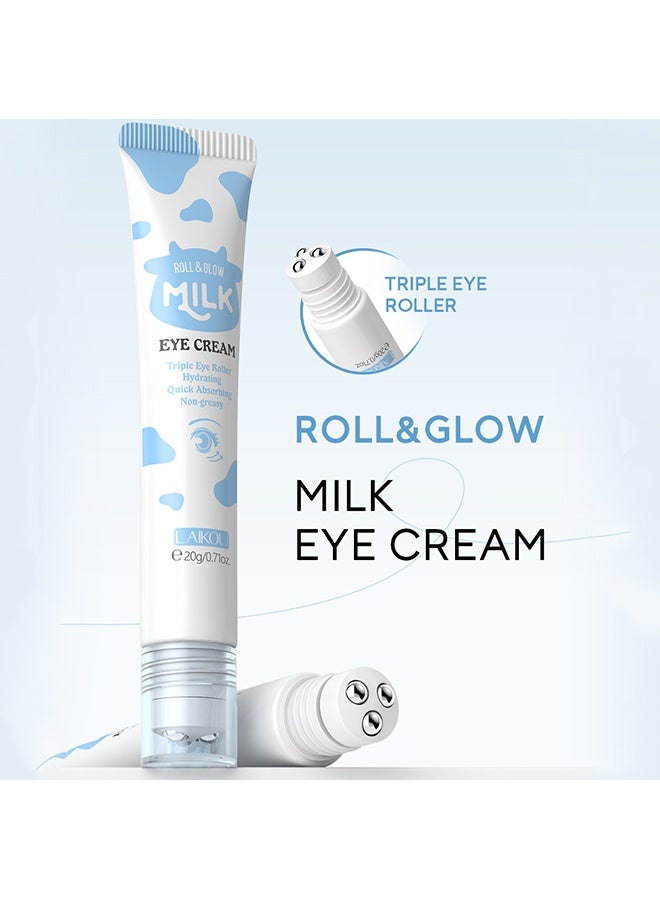 Laikou Milk Eye Cream Roll-On, Triple Roll & Glow the Skin Around The Eyes, Eye Serum For Dullness, Dryness, Fine Lines, Repair Wrinkles Under The Eyes, Intense Hydrating Eye Treatment Serum Oil 20g - Image 2