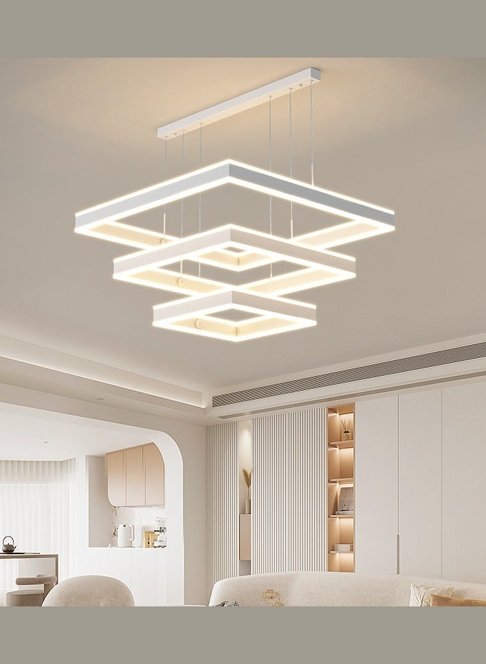 Vmax Modern LED Square Ring Chandelier Ceiling Light, 3-Tier Pendant Fixture, Adjustable Height, 150W, White/Gold Finish – Aluminum & Silicone, for Living Room, Bedroom, Dining Room – 60+40+20cm - Image 2