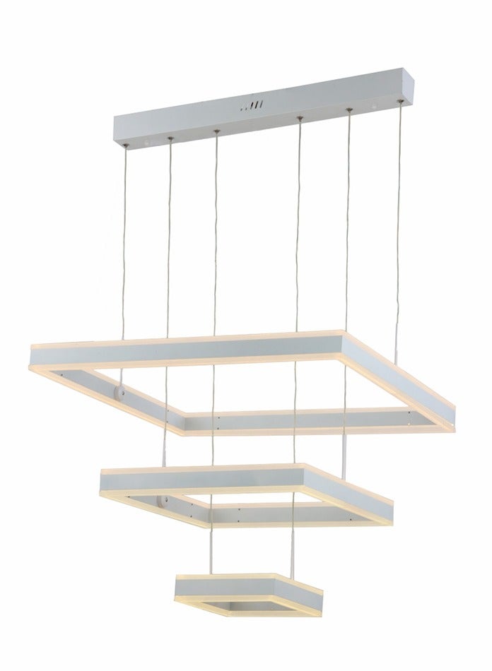 Vmax Modern LED Square Ring Chandelier Ceiling Light, 3-Tier Pendant Fixture, Adjustable Height, 150W, White/Gold Finish – Aluminum & Silicone, for Living Room, Bedroom, Dining Room – 60+40+20cm - Image 3