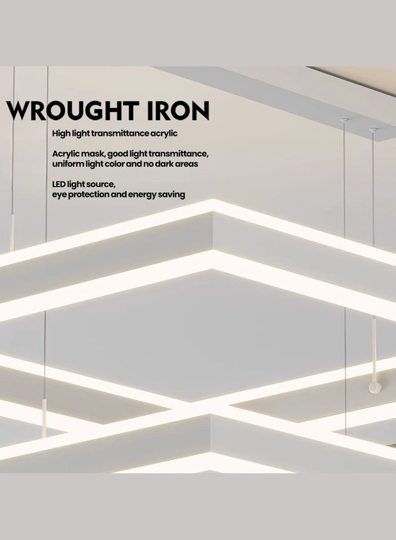 Vmax Modern LED Square Ring Chandelier Ceiling Light, 3-Tier Pendant Fixture, Adjustable Height, 150W, White/Gold Finish – Aluminum & Silicone, for Living Room, Bedroom, Dining Room – 60+40+20cm - Image 5