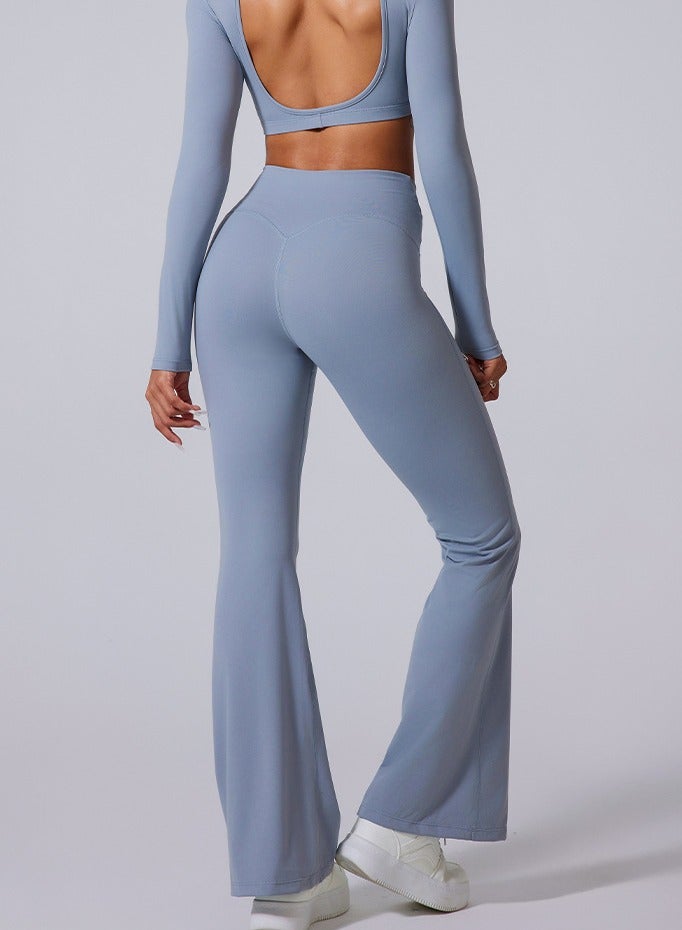 Meilun High - Waisted Flared Yoga Pants with Crossover Waistband - Image 2