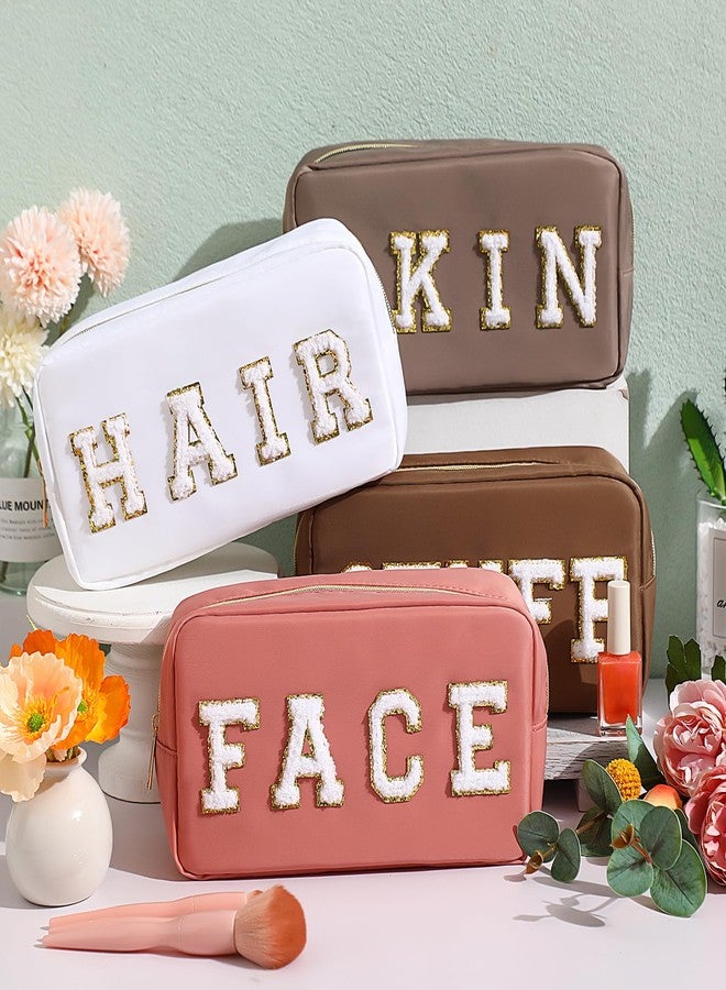 Remerry 4 PCS Nylon Cosmetic Bags Waterproof Spacious Travel Makeup Organizer for Women Chenille Letter Preppy Zipper Pouch Face Stuff Skin Hair Organizer Gift(Multicolor) - Image 2