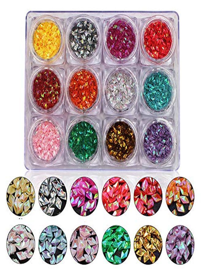 Yeslady Nail Art Rhombus Sequins Mermaid 3D Sparkling Stickers Colorful Manicure Tips 12 Boxes - Image 2