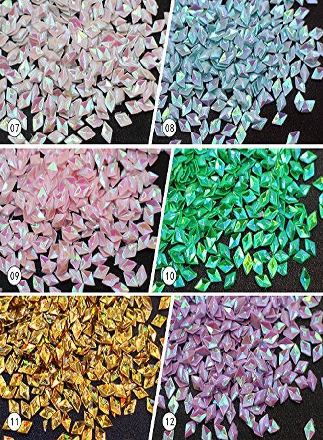 Yeslady Nail Art Rhombus Sequins Mermaid 3D Sparkling Stickers Colorful Manicure Tips 12 Boxes - Image 5