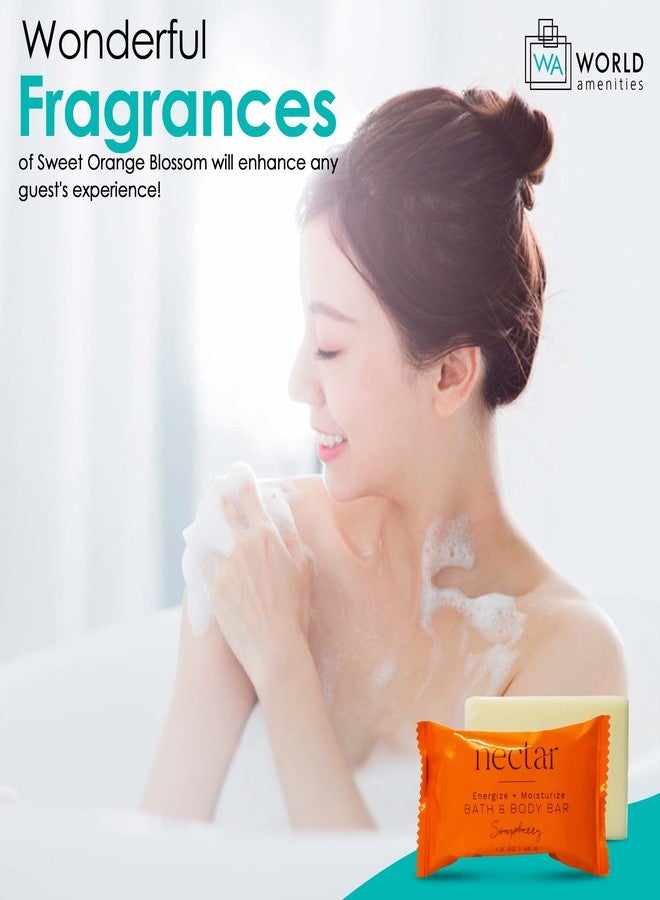 World Amenities Nectar Bulk Bath & Body Bar | 50 Count, 1.2 oz | Sweet Orange Blossom, Mini Travel Size Toiletries (100% Recyclable Plastic Sachet), Airbnb Rentals, Suitable for All Skin Types - Image 3