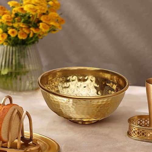 Pure Source India Pure Brass Hammered Bowl (3.75 Inch, Golden) - Set of 6 Pieces - Image 2