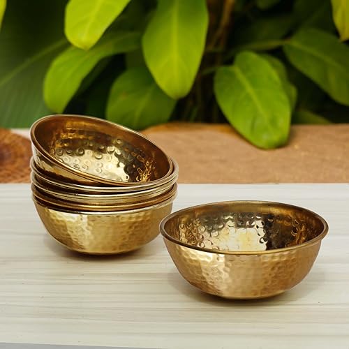 Pure Source India Pure Brass Hammered Bowl (3.75 Inch, Golden) - Set of 6 Pieces - Image 1