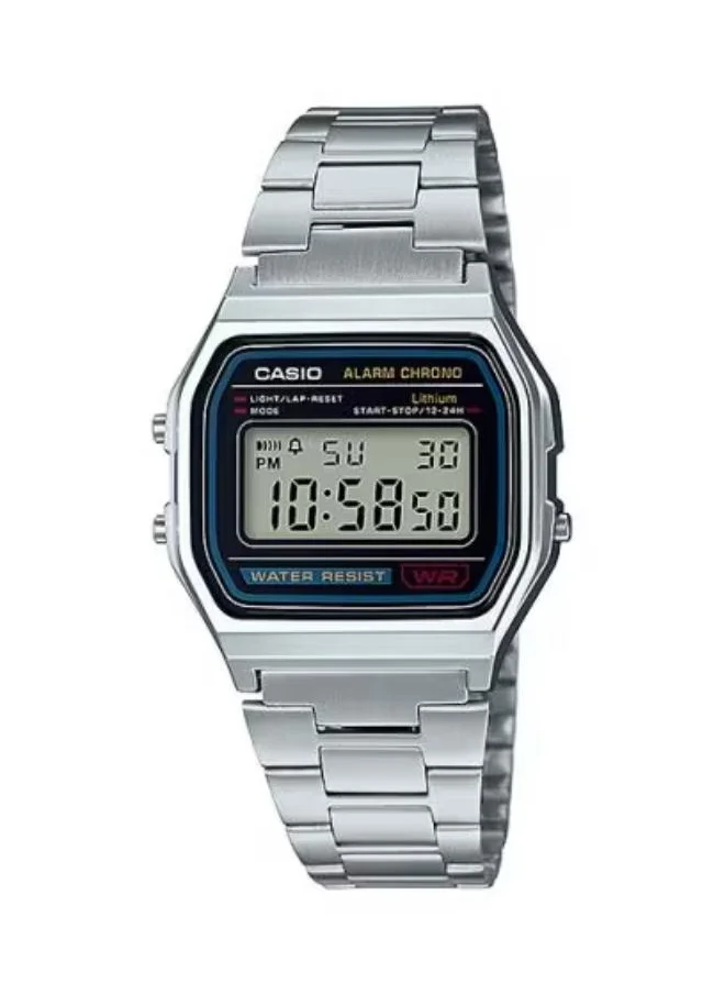 CASIO Unisex Digital Display Watch With Silver Stainless Steel Strap - A-158WA-1D