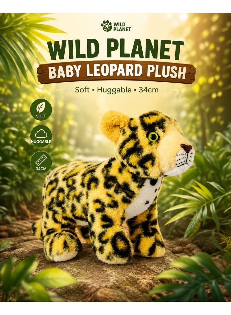 Wild Planet Baby Leopard Plush Toy 34cm Realistic Wild Cat Stuffed Animal Soft Huggable Plush Doll Cute Jungle Leopard Teddy Educational Wildlife Toy for Kids Boys Girls Bedroom Décor Gift - Image 1