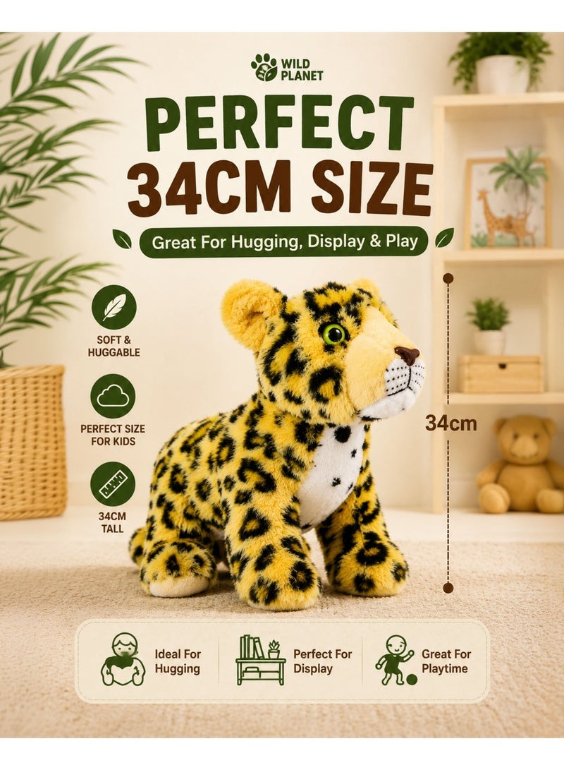 Wild Planet Baby Leopard Plush Toy 34cm Realistic Wild Cat Stuffed Animal Soft Huggable Plush Doll Cute Jungle Leopard Teddy Educational Wildlife Toy for Kids Boys Girls Bedroom Décor Gift - Image 3