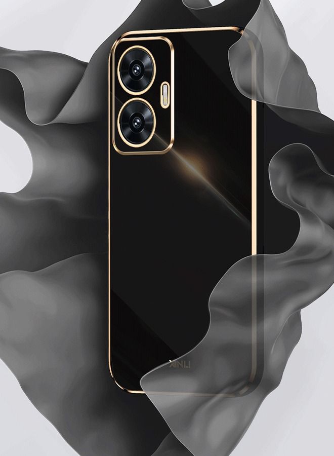 Back Case Cover For Realme Narzo N55 / Realme C55 Back Cover | Gold Electroplating Chrome | Raised Edges | Super Soft-Touch | Bumper Back Case for Realme Narzo N55 / Realme C55 (Golden & Black)