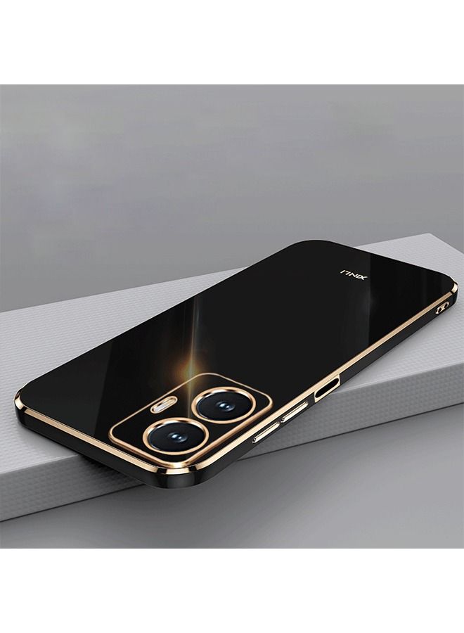 Back Case Cover For Realme Narzo N55 / Realme C55 Back Cover | Gold Electroplating Chrome | Raised Edges | Super Soft-Touch | Bumper Back Case for Realme Narzo N55 / Realme C55 (Golden & Black)