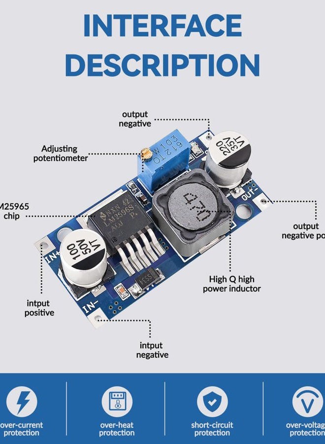 SELOKY 5 Pack LM2596 LM2596S DC-DC Step-Down Adjustable Voltage Regulator, Input 3.0-40V, Output 1.25-35V, Variable Buck Converter Power Supply Module - Image 2