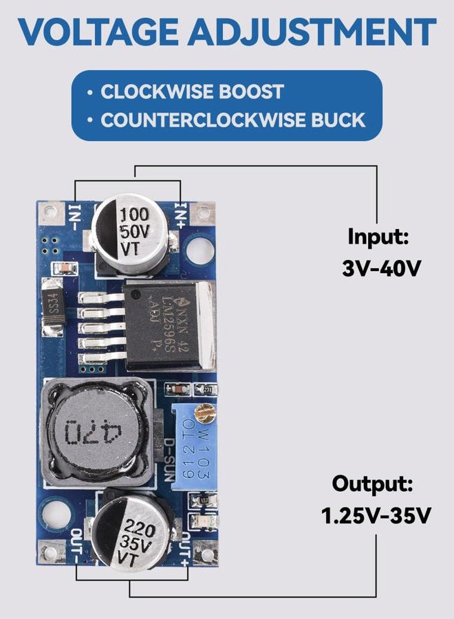 SELOKY 5 Pack LM2596 LM2596S DC-DC Step-Down Adjustable Voltage Regulator, Input 3.0-40V, Output 1.25-35V, Variable Buck Converter Power Supply Module - Image 3